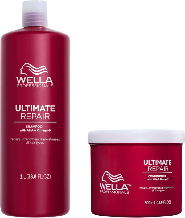 Wella Professionals Repair and Rebuild Professional Hair Care Duo for All Types of Hair Damage, Ultimate Repair Shampoo 1L and Conditioner 500ml Bundle