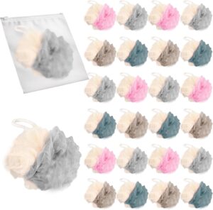 Sadocom 24 Pack Travel Loofah, Individually Wrapped Small Loofah Shower Pouf, 4 inch Mini Bath Sponges for Shower, Multicolor