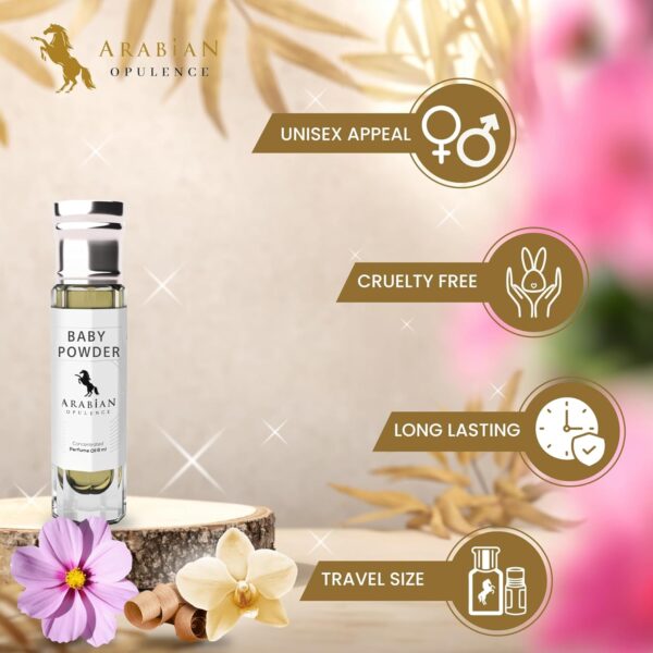 Arabian Opulence FR50 BABY POWDER Roll-on Perfume Oil | Concentrated Fragrance Body Oil | Long Lasting Oil Based Perfume for Unisex | Travel Size Bottle Alcohol-Free (6ml)