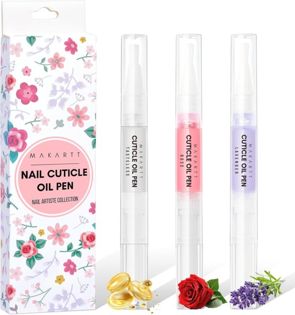 Makartt Cuticle Oil Pens - Nourishing Cuticle Oil for Nail Strengthener, Moisturizing, Natural Ingredients Nail Softener, Nail Oil Cuticle for Repairing Cracked and Dry, Ideal Cuticle Care Set 3PCS