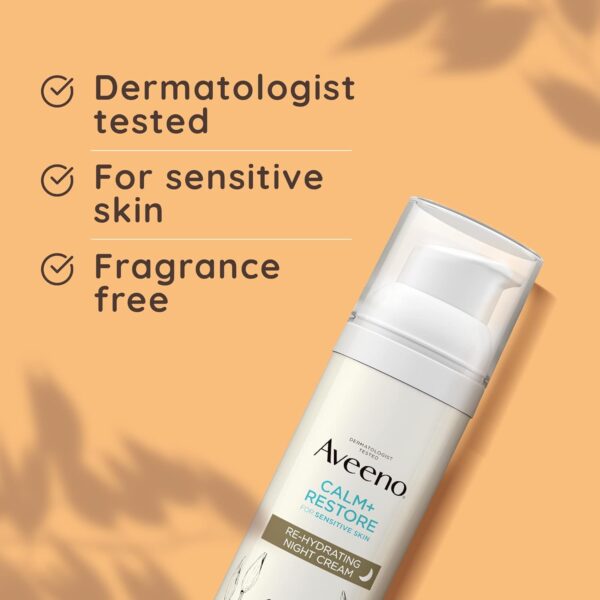 Aveeno CALM+RESTORE Re-Hydrating Night Cream (1 x 50ml), Fragrance-Free Face Care, Intensely Nourishes with Shea Butter & Prebiotic Oat, Suitable for Sensitive Skin