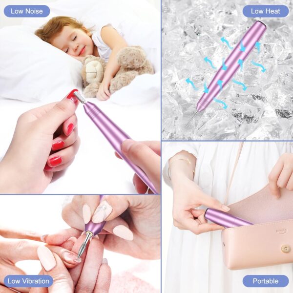 Electric Nail Files, Professional Nail Drill Machine, 20000RPM Adjustable Speed Manicure Pedicure Set with 6 Drill Bits, Low Vibration Low Noise Electric Nail Drill for Gel/Acrylic Nails for Beginner