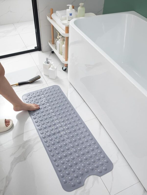 Extra Long Bath Mat Non Slip Anti Mould | 100x40cm Non Slip Bath Mats for Inside Bath, Strong Suction Cups Soft Touch Bath Mats for Bathroom, Shower Bathtub, Shower Mat Bathroom Accessory (Solid Grey)