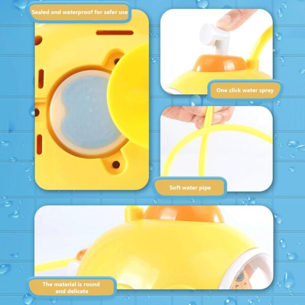 Baby Bath Toy with Shower Head Electric Submarine Bathtub Toy Sprinkler Shower Head Pool Spray Water No Battery Yellow