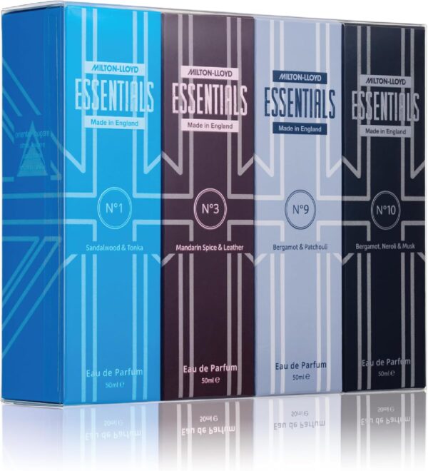 Milton-Lloyd Essentials Quad Pack Nos 1, 3, 9 and 10 Luxury Mens Fragrances, Set of 4 x 50ml Eau de Parfum Men, Mens Aftershave Gift Set - Long Lasting Milton-Lloyd Fragrance for Men