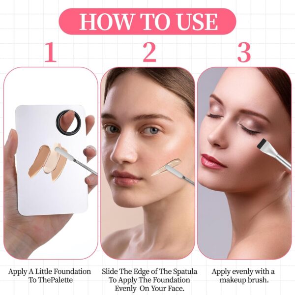 Ouligay 3 Pcs Make Up Spatula Tool Including Makeup Mixing Palette,Foundation Spatula,Makeup Palette Tray,Makeup Accessories Set for Women Girl Korean Makeup Cosmetic Spatula Tool(Metal)