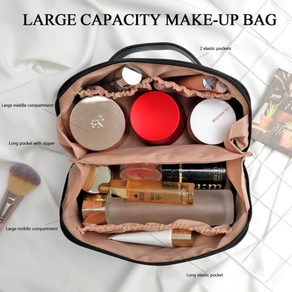 MAMUNU Large Capacity Cosmetic Travel Makeup Storage Bag with Handle Portable Zipper Cosmetic Toiletry Makeup Bag Large with Compartments for Women Girls, Black