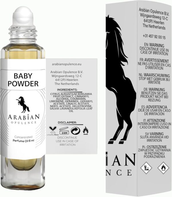 Arabian Opulence FR50 BABY POWDER Roll-on Perfume Oil | Concentrated Fragrance Body Oil | Long Lasting Oil Based Perfume for Unisex | Travel Size Bottle Alcohol-Free (6ml)