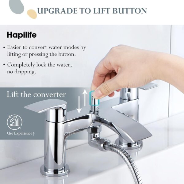 Hapilife Bath Mixer Taps Waterfall with Handheld Shower Head Bathroom Bathtub Tap with Shower Attachment Deck Mount Chrome Brass Tub Taps Monobloc Dual Lever