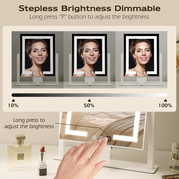 LuxeVue Vanity Mirror with Lights, 25 x 30cm LED Makeup Mirror, Lighted Makeup mirror with Dimmable 3 Modes, Smart Touch Control,360°Rotation,Gifts for Girls/Women (White)