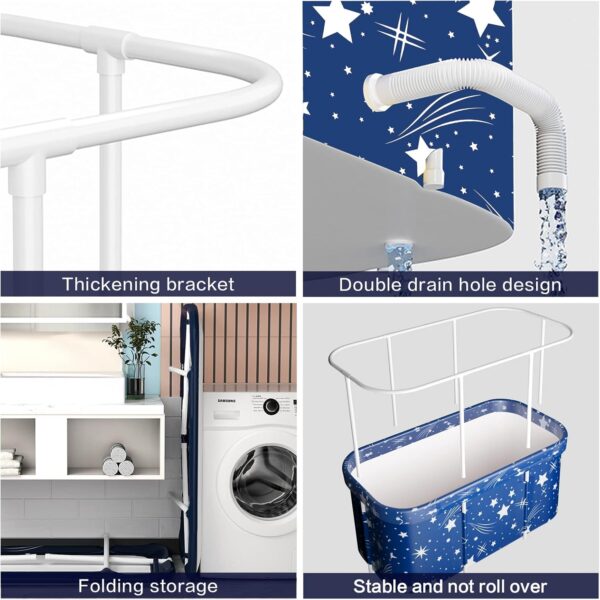 folconroad Portable Bath Adult, Double Foldable Bathtub, Soaking Standing Bath Tub for Adults Kids, Ideal for Hot Bath Ice Bath (Starry Blue)