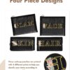 GINOYA 4PCS Mesh Makeup Bags, Nylon Letter Cosmetic Bag Set, Travel Essentials Pouch Set Print with Skin Hair FACE Glam Letter (Black)