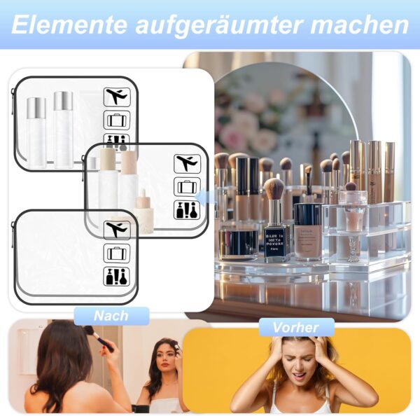 3 Pcs Clear Travel Toiletry Bags, Cosmetic Bags, Clear Travel Toiletries Bag for Women, Portable Travel Wash Bags, TSA Approved Waterproof Make up Bag, PVC Makeup Bags for Travelling Holiday Home