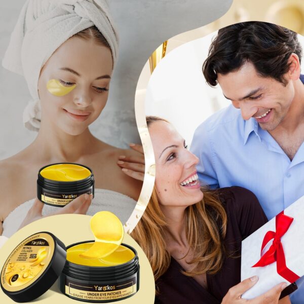 60 Pcs 24K Gold Under Eye Patches, 30 Pairs Women Undereye Mask for Puffy Eyes Dark Circles Treatment, Beauty Skin Care Products, Men Collagen Gel Pads Hydrating for Eye Bags Puffiness Wrinkle