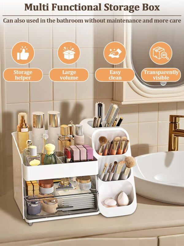 InlyXairce Make up Organiser,Skincare Cosmetic Storage Box Large Capacity,Dressing Organizer with 2 Drawers for Makeup Brush Beauty Perfume for Bedroom Bathroom Countertop Organizers