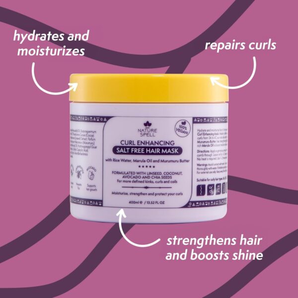 Curl Enhancing Hair Mask for Curly Hair by Nature Spell 400ml – Infused with Rice Water & Linseed, For All Curl Types, Sulphate Free Hair Mask, 100% Vegan, Made in the UK, white