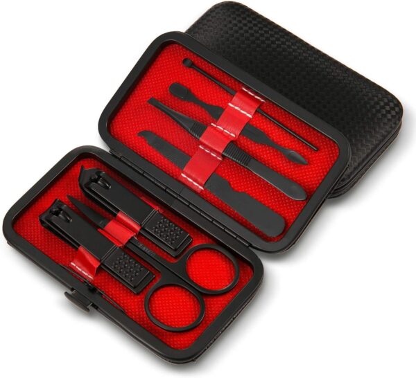 Manicure Pedicure Set Nail Clippers Kit 7 Pcs Stainless Steel Hygiene Kit Portable Nail Trimming set and Grooming Tools with Fine Leather Case [Gift Box] (Black)