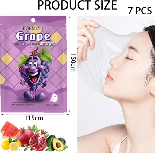 7 PCS Kids Face Masks, Skin Care for Teenage Girls - Hydrating Sheet Mask to Moisturizing and Smoothing, Fruit Face Masks Beauty Gift Set for Women & Girls Skin Hydrate, Brighten, Moisturize, Soothe