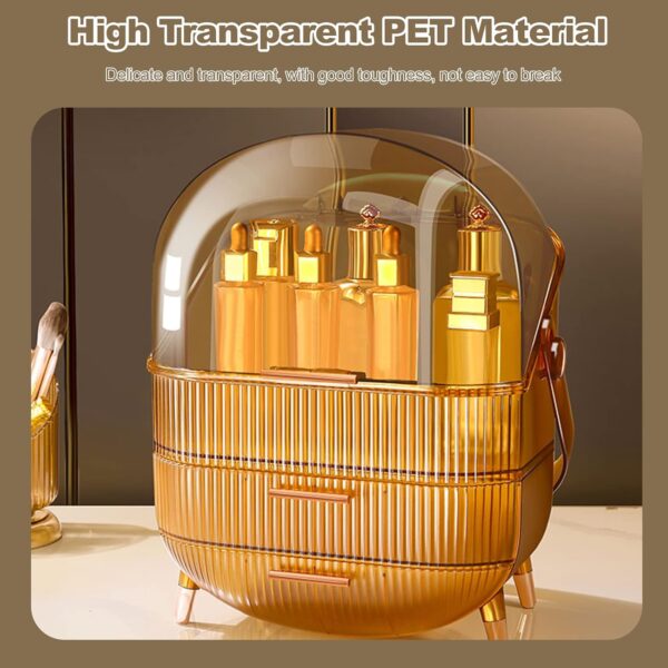 Galatée Portable Retro Series Multi-Function Make Up Case Dustproof Cosmetic Storage Box,Cosmetics Skin Care Products Jewelry Organizer Case Finishing Box Bathroom Desktop -Amber