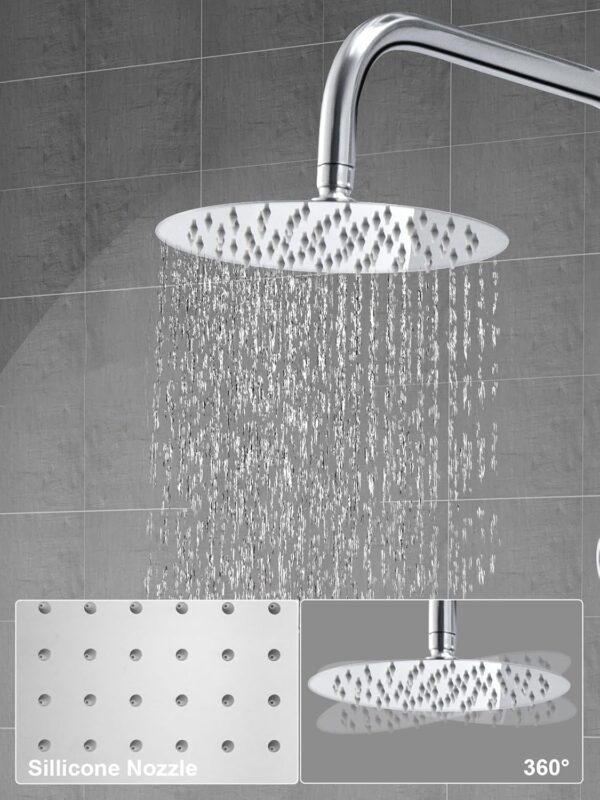 Youyijia Shower Riser Kit Shower Mixer Twin Head Shower Set Bathroom Square Mixer with Handheld Shower and 8" Square Overhead Adjustable Rainfall Shower Taps and Hose Chrome Plated Kit (Round)