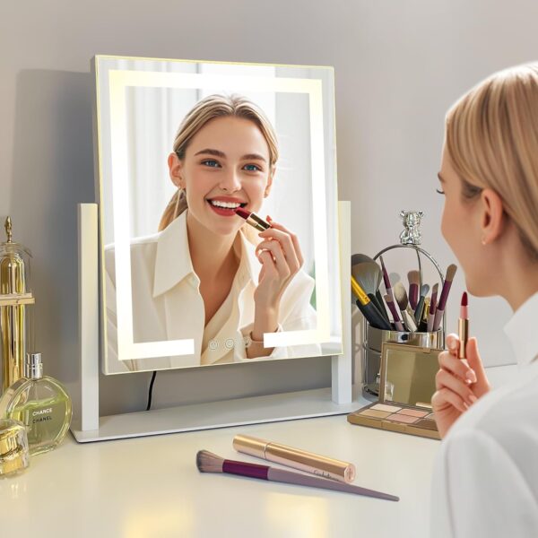 LuxeVue Vanity Mirror with Lights, 25 x 30cm LED Makeup Mirror, Lighted Makeup mirror with Dimmable 3 Modes, Smart Touch Control,360°Rotation,Gifts for Girls/Women (White)