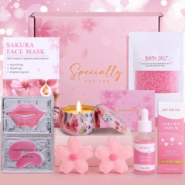 Birthday Pamper Gifts For Women, Sakura Skin Care Sets & Kits For Teenage Girls, Presents For Friend Mum Sister, Relaxation Bath Ladies Gifts Care Package Valentines Gifts for Her, Mothers Day Gifts