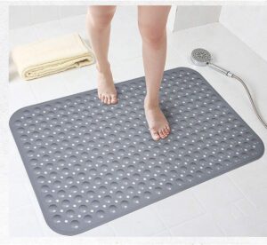 Bathsafe Extra Wide 90x60CM Non-Slip Soft Bath Mat Anti Slip TPR Shower Mat with Strong Suction Cups Non Skid Mats for Bathroom Toilet Hotel, Anti-Bacterial Safety Bathtub Mat,Grey
