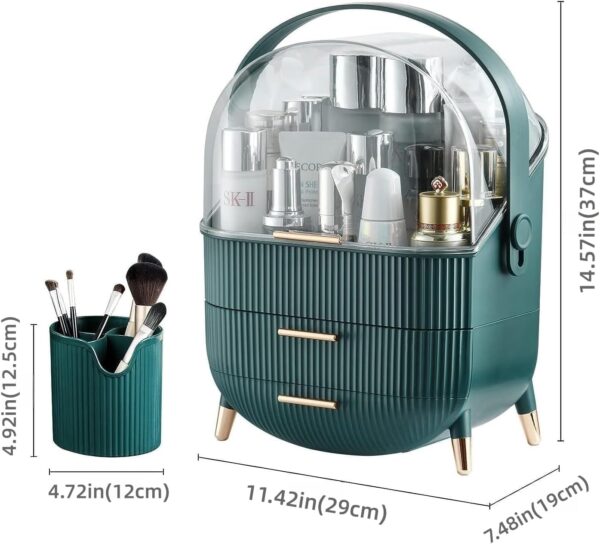 Kousee Multi-Function Make Up Case Dustproof Cosmetic Storage Box, Organizer Skin Care Products Jewelry Organiser Finishing Box for Bedroom Bathroom Desktop, Dark Green