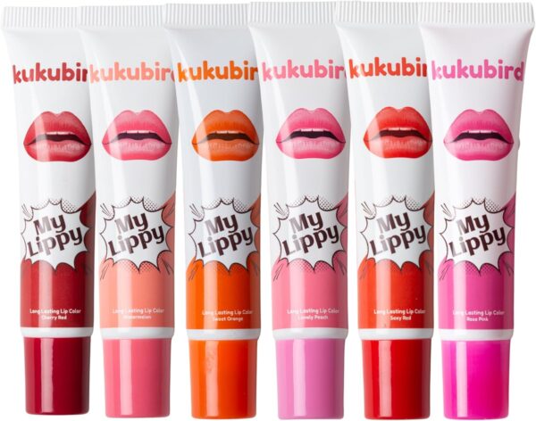 Kukubird 6pcs Lip Tattoo Peel & Reveal Waterproof Lipgloss Lip Tint Womens Girl Makeup Beauty Set- Lip Tattoo
