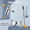 Hapilife Basin and Bath Mixer Tap with Shower Attachment Set Slotted Pop up Waste Waterfall Bathroom Sink Tap Cloakroom Bathtub Tub Filler Tap Mixers Monobloc Chrome Brass Bathroom Taps Set