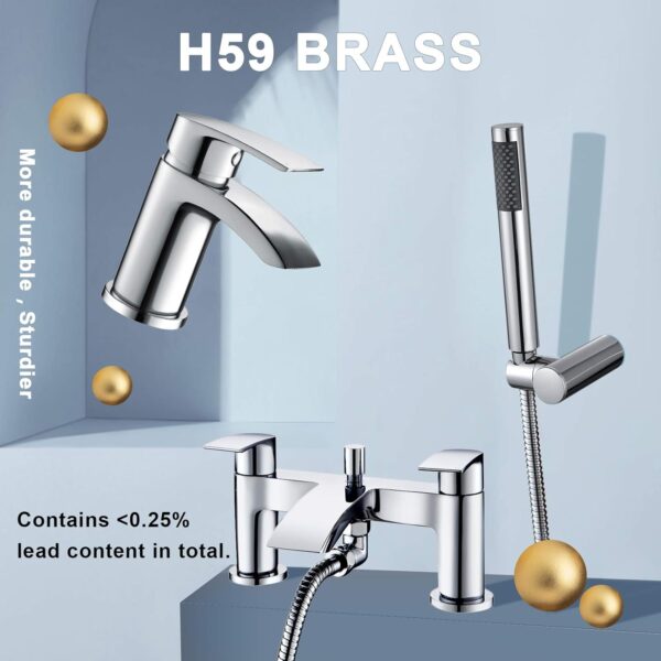Hapilife Basin and Bath Mixer Tap with Shower Attachment Set Slotted Pop up Waste Waterfall Bathroom Sink Tap Cloakroom Bathtub Tub Filler Tap Mixers Monobloc Chrome Brass Bathroom Taps Set