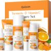 Quiyum Turmeric Vitamin C Skincare Set, Face Skin Care Sets & Kits Facial Cleanser,Toner,Serum,Eye Cream,Face Cream, Pamper Gift Set for Women Teenage Girls Mom Birthday, Travel Kit for All Skin Types
