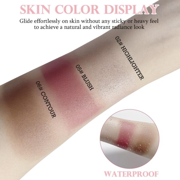 3Pcs Contour Highlighter Blush Sticks with Brush - Cream Contour Bronzer Stick for Cheeks Eyes Lips, Long Lasting Waterproof Smooth Makeup Sticks for All Skin Type Face Makeup