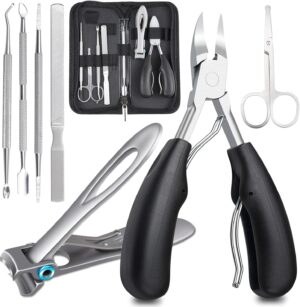 Toenail Clippers Set for Thick & Ingrown Hard Toenail Fingernail, 7PCS Nail Clippers and Professional Podiatrist Nail Cutter-Heavy Duty Stainless Steel Pedicure Toenail Scissors for Men Women (Black)