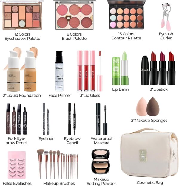 YBUETE Makeup Set, Makeup Kit for Women and Teenages, Make Up Set Full Kit, Make-up Sets Includes Foundation, Eyeshadow, Blusher, Mascara, Eyeliner, Brushes, Lip Gloss with Storage Bag - Beige