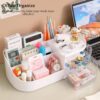 White Makeup Organiser with Drawer,Multifunctional Cosmetic Storage Box,Large Cosmetic Brush Holder Desk Organiser,Skincare Organiser for Office Supplies,Vanity, Bathroom and Bedroom Desk