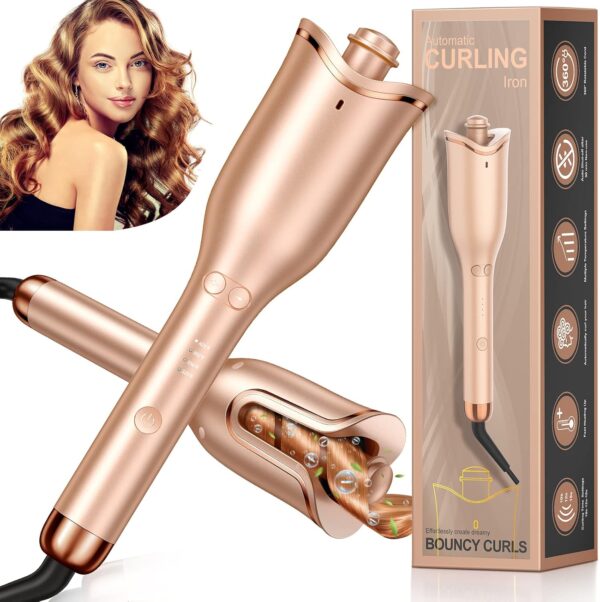 Automatic Curling Iron, Professional Automatic Hair Curler with 1" Curling Iron Large Slot & 4 Temperature & 3 Timer, Dual Voltage Anti-Tangle Rotating Curling Iron with Auto Shut-Off for Hair Styling