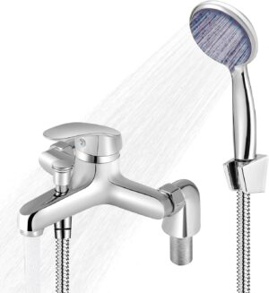 Bathroom Sink Taps with Shower Head, Bath Taps with Shower Attachment, Modern Bath Mixer Taps with Shower Kit, Bath Filler Spout,Solid Brass Body