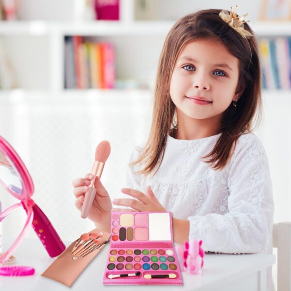 AYNKH Makeup Sets for Girls,33 Colors Children's Makeup Toys, Non-Toxic Kids Cosmetics with 8 Washable Brushes, Stage Performance Halloween Birthday Party Beauty Set Gift