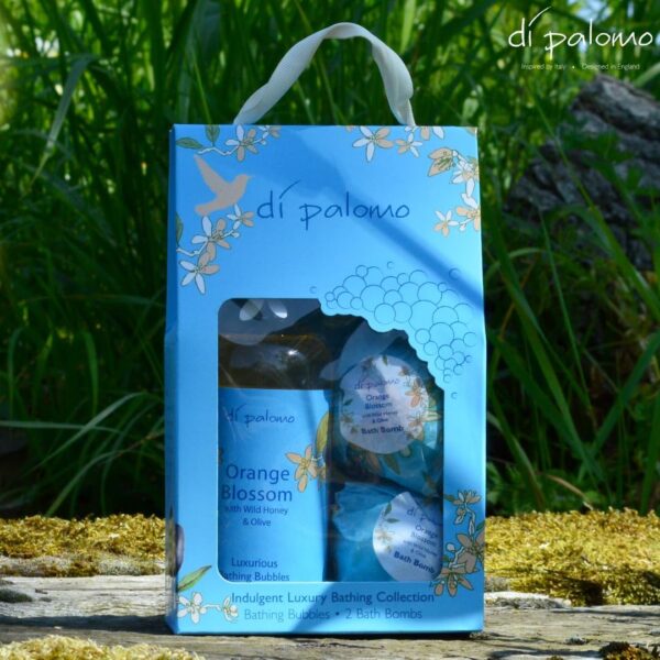 Di Palomo Orange Blossom & Honey Indulgent Luxury Bathing Collection. Bathing Bubbles 300ml & 2 Bath Bombs. Bubble Bath Body Wash & Bath Bomb Bath Set. Bubble Bath & Shower Gel Gifts for Women.