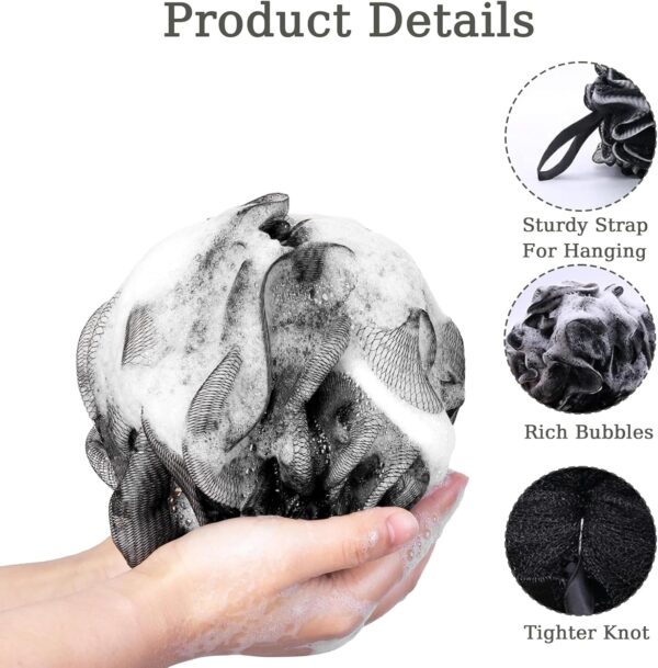 DDUP loofah,Shower Puff,Bath Loofah,Body Brush, Mesh Sponge, Mens Shower loofah,Exfoliating Bath Scrunchie for Women and Men, Soft Body Scrubber Bath Sponge 3pcs（Black Colour）