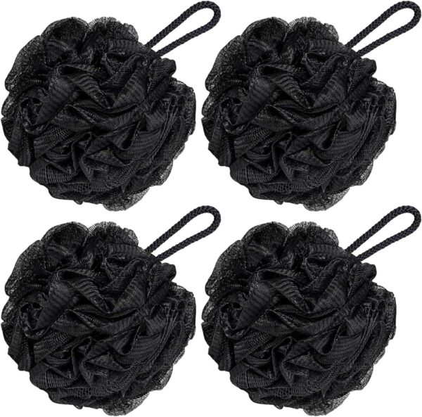 VERINIXUS Loofah Shower Sponge – Pack of 4 Extra Soft Mesh Bath Puff for Body Scrubbing & Exfoliating | Shower Puff for Men, Women & Kids | Durable Bath Sponge for Daily Use