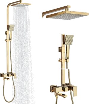 Onyzpily Gold Shower Mixer taps Shower Set Shower System 3-Function with Rainfall Shower Handheld Bath tub