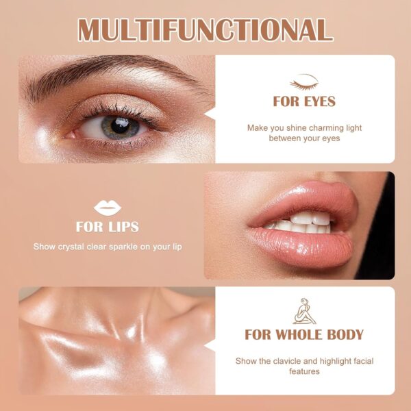 Liquid Highlighter Natural Glow For Face & Body, Waterproof Moisturizing Highlighter Makeup For Long Lasting Shimmer, Contour Liquid Luminizer Easy to Use with Cushion Applicator (#3 Rose gold)