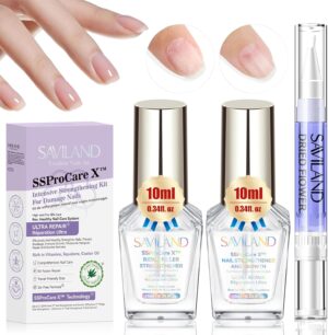 SAVILAND 3-IN-1 Nail Strengthener Kit: Ultra Repair Nail Growth and Strengthener with Vitamin E Castor Oil Nail Strengthener for Damaged Nails Care Kit for Repairing Nourishing Weak Brittle Nail Home
