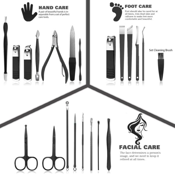 Manicure Set 21 Pcs Professional Pedicure Kit Nail Clippers Set Stainless Steel Care Tools Grooming Kit With Travel Case Cuticle Remover Toe Toenail Cutter Set For Thick Nails Men Women Gift (Black)