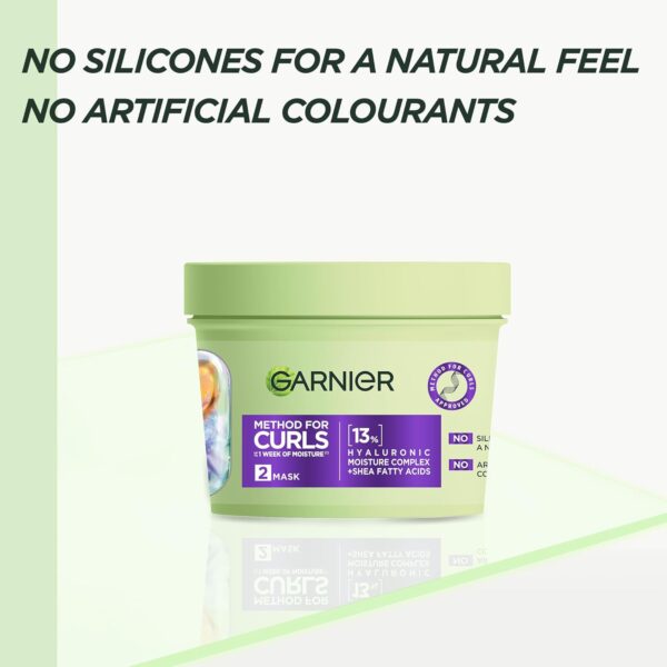 Garnier Method For Curls Deep Conditioning Mask, up to 7 days of moisture & curl definition. Designed, tested & approved on all curl types, including type 4 curls & coils. Silicone free, 370ml