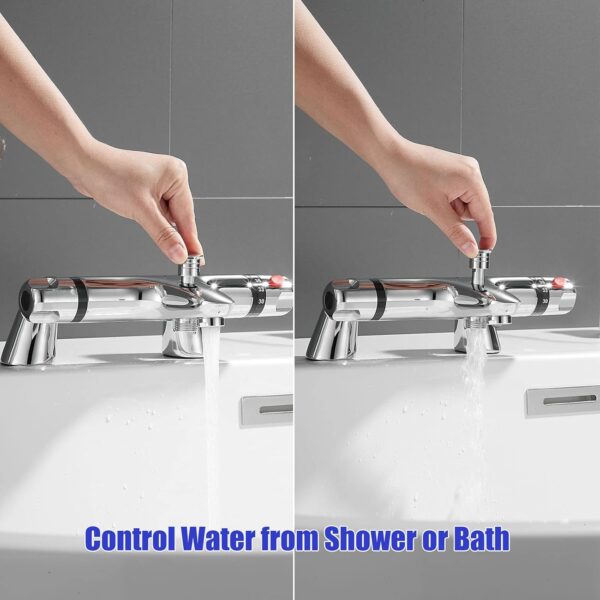 Thermostatic Bath Shower Mixer Valve Deck Mounted with Legs, Solid Brass Body Chrome Plated, Easy to Control Water Flow and Temperature from 30-45°C, Safety Button Temperature 38°C