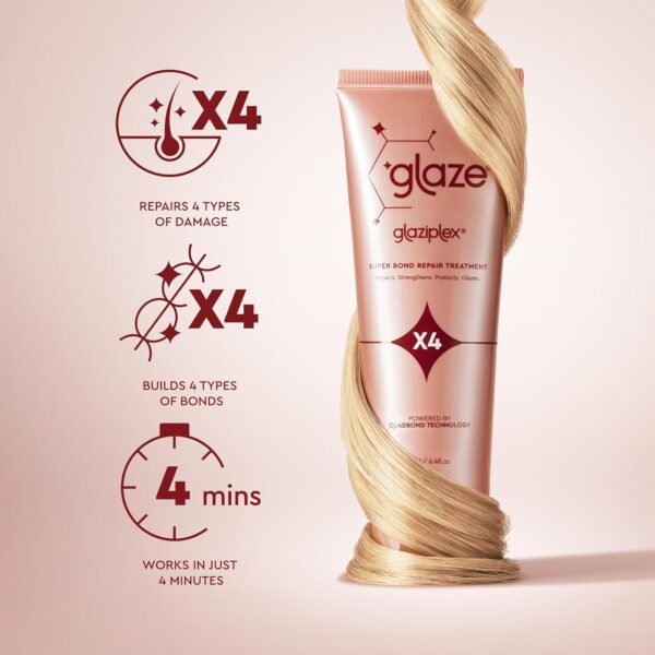 Glaze GlaziPlex Super Bond Repair Treatment, 120ml. 4-in-1 Deep Conditioning Hair Treatment Repairs Heat, Chemical, Colour and Styling Damage. Hair Mask for Dry Damaged Hair Works in 4 Minutes