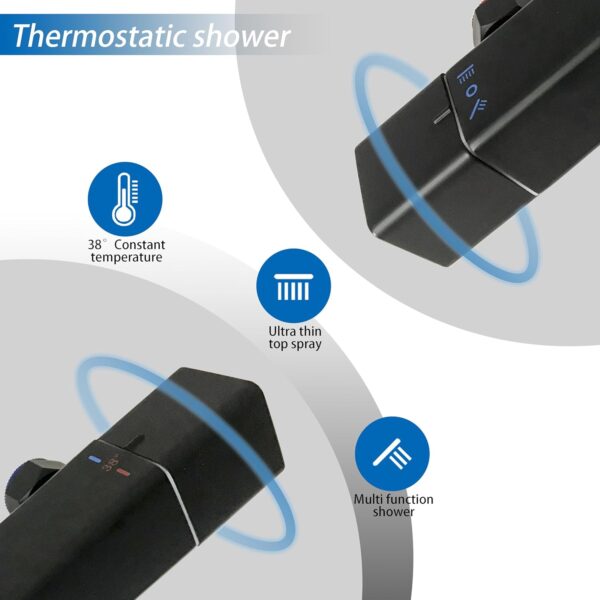 71ekmYFbpL._AC_SL1500_.jpg Biubiubath Thermostatic Mixer Shower Set, Anti-Scald Exposed Thermostatic Shower Valve,Height Adjustable Shower Mixer Set,Square Handheld & 10 inches (250mm) Overhead Rainfall Shower,Matt Black
